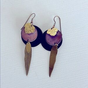 Gold and Purple Dangle Earrings